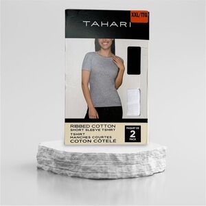 NWT 2-Pack Tahari Gray Ribbed Cotton Short Sleeve Tee Shirt sz XXL